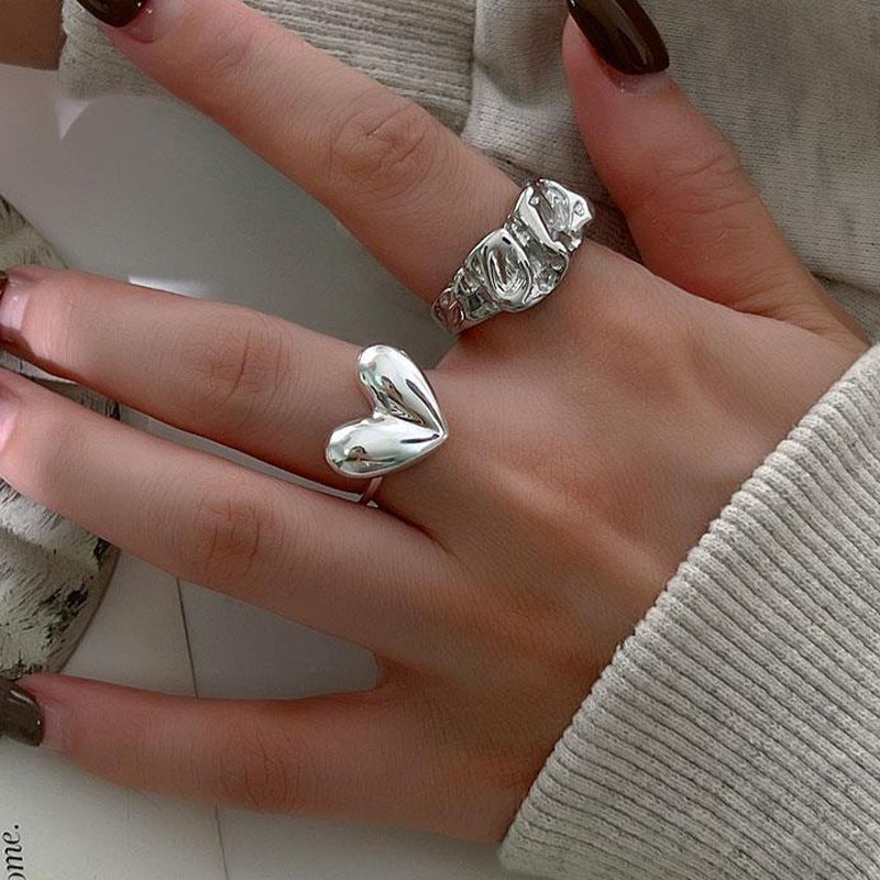 Wholesale Sweet Cool Love Ring Korean Style Ins Creative Peach Heart Open Ring Hip Hop Niche Food Finger Ring Fashion